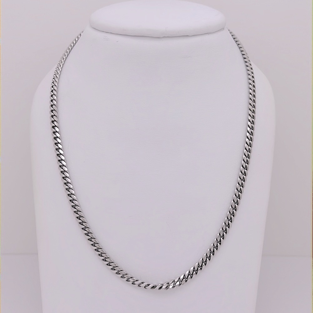NEW — Solid Sterling Silver w/ Rhodium Plating Miami Cuban Chain (4mm)